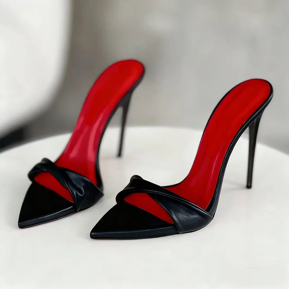 New Arrival Women's Slippers Nude PU Leather Pointed Toe 12cm Stiletto Mules Elegant High Heel Slides for Party Catwalk Shoes