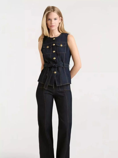 Denim suit spring and summer tops for women 2026 new style simple and elegant high-end denim fashionable style vest