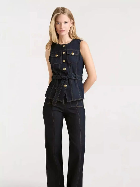 Denim suit spring and summer tops for women 2026 new style simple and elegant high-end denim fashionable style vest