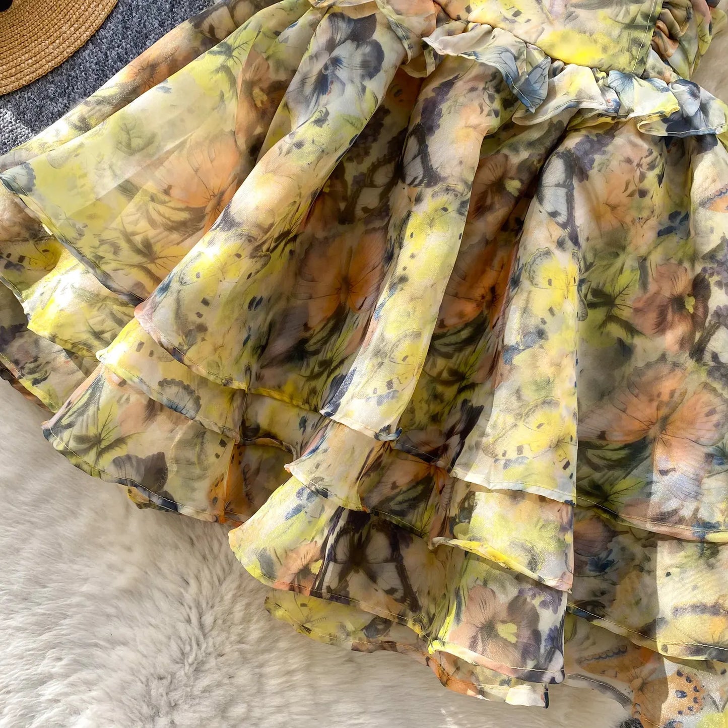 SINGREINY Holiday Print Flowy Birthday Dress Women Strap Butterfly Vacation Cake Sundress Organza Luxury Party Short Dress