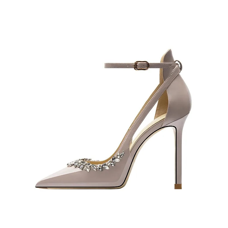 Pointed High Heels for Women Stilettos 2025 Spring New Sexy Rhinestone Temperament Baotou Sandals Single Buckle Shoes