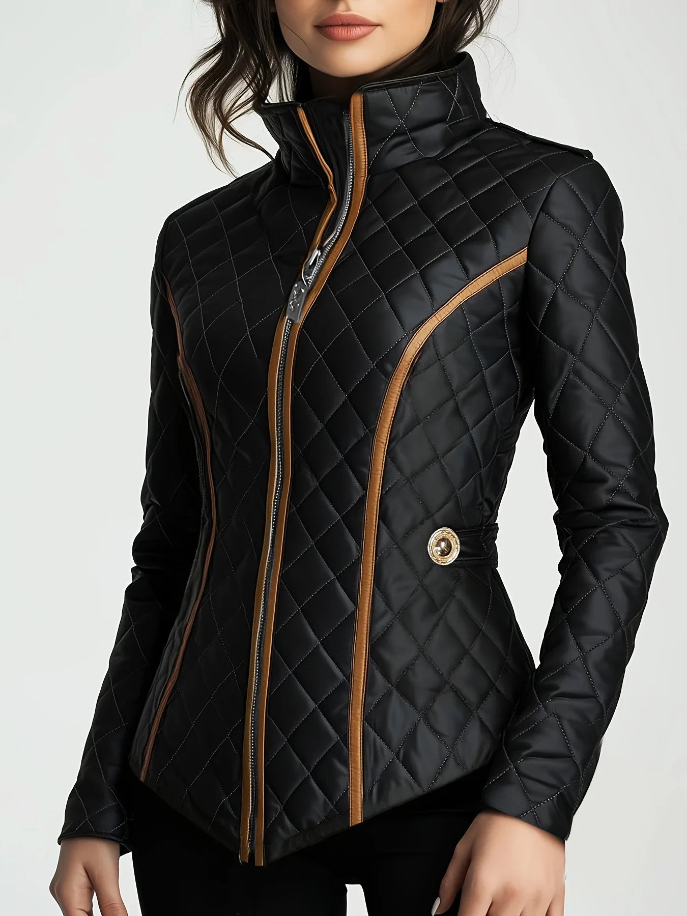 Black Quilted Jacket for Women Autumn Winter Lightweight Cotton Padded Short Coat Slimming Fit Stand Collar Female Outerwear