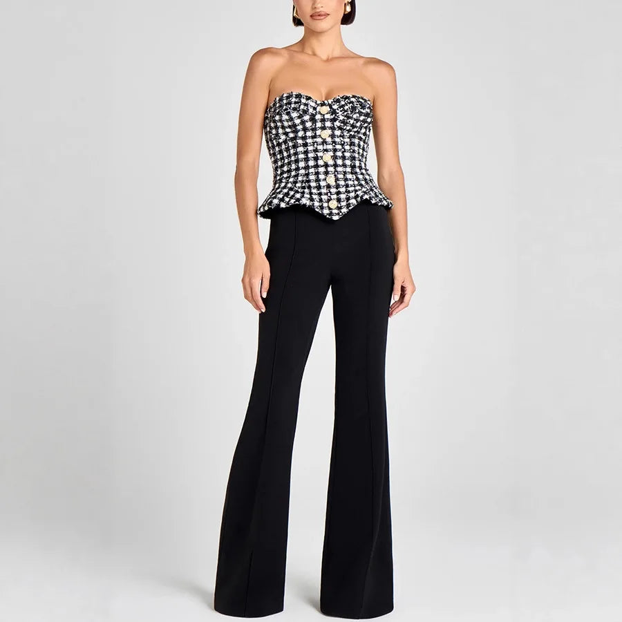 Vintage Plaid Tube Top Vest Women Fashion Sexy Hot Girl Buttons Irregular Slim Sleeveless Cropped Top Party Streetwear Female