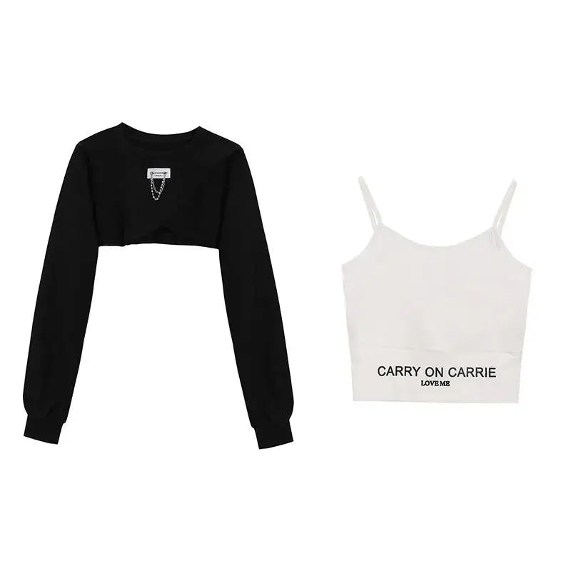 Spring Autumn Women Fashion Crop Sweatshirt Letter Sling Print Pants 1 or 3 Piece Set Lady Cool Streetwear Outfits Tops Trousers