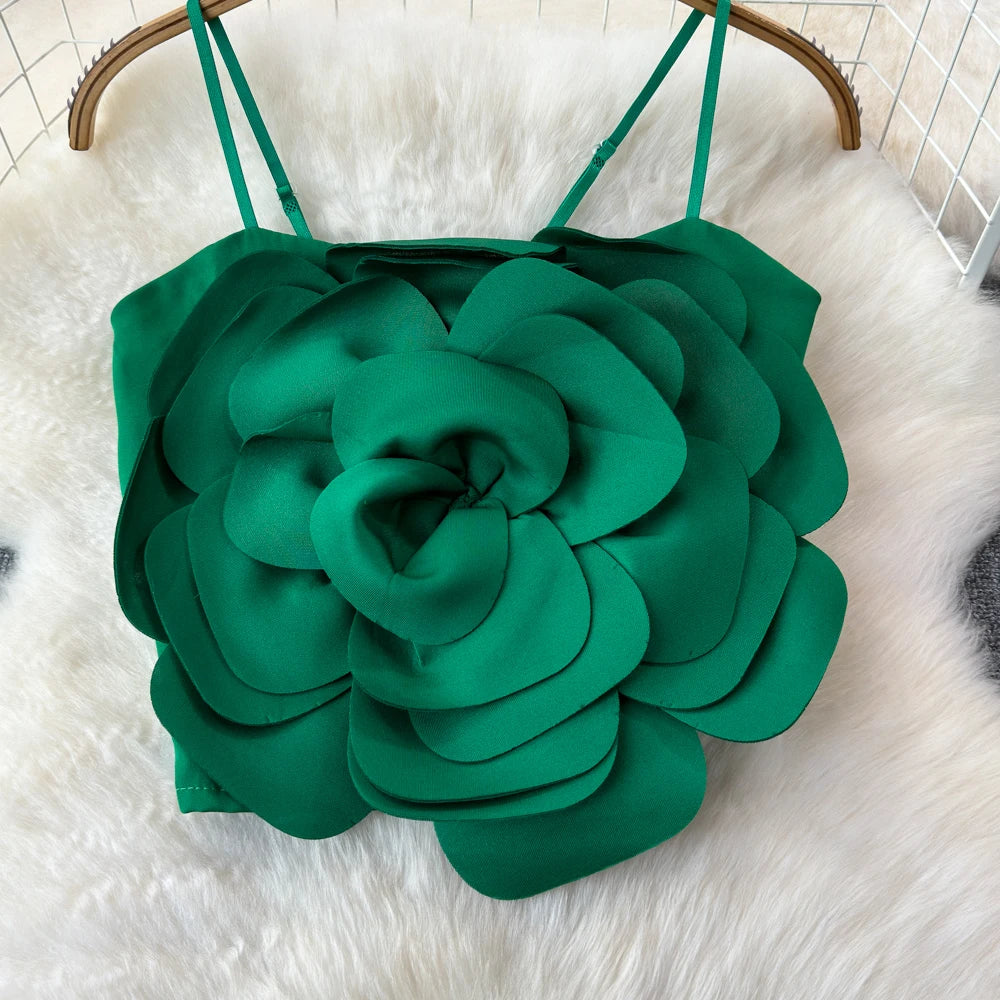 Stretchy Back Camis Slim Woman Solid Big Flower Tank Girl 2024 Summer Crop Top for Female Camisole