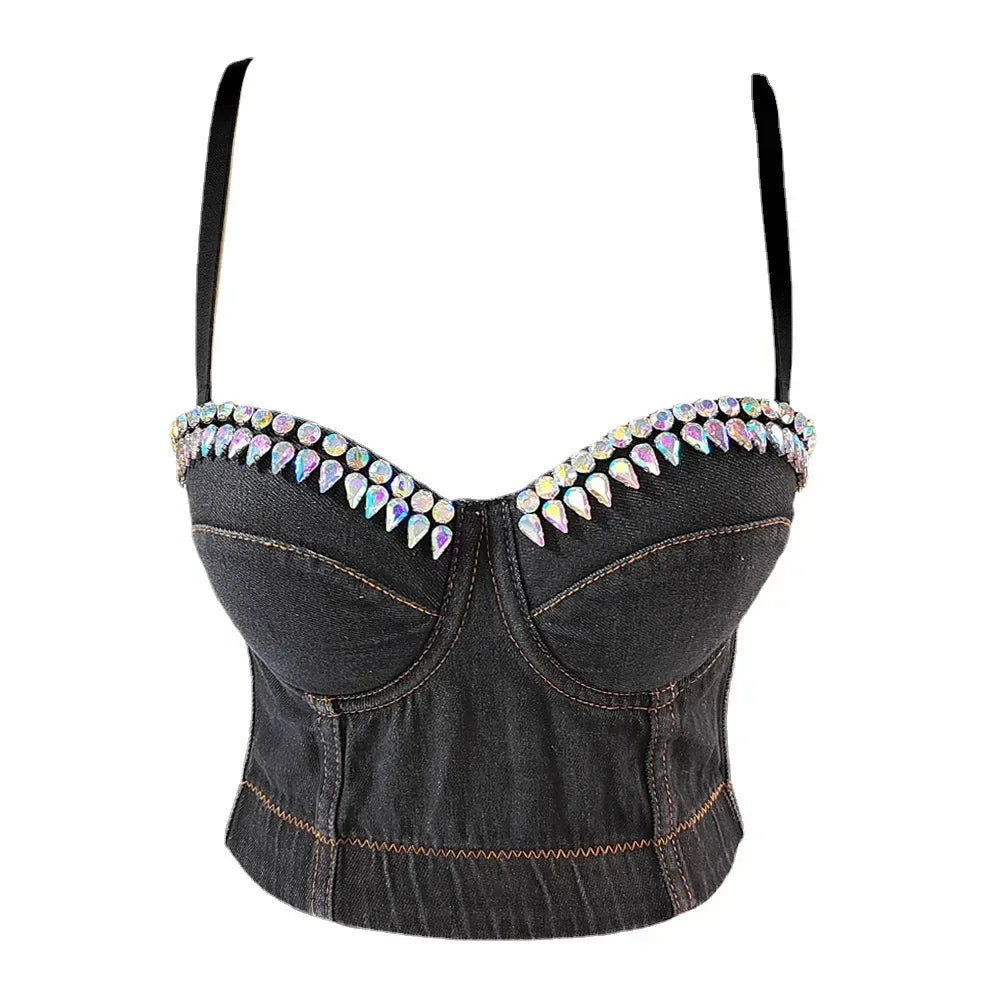 Women Tank Tops Sexy Sequined Diamond Bra Woman Clothes Push Up Bustier Club y2k Crop Top Party Ladies Corset Blusas Ropa Mujer