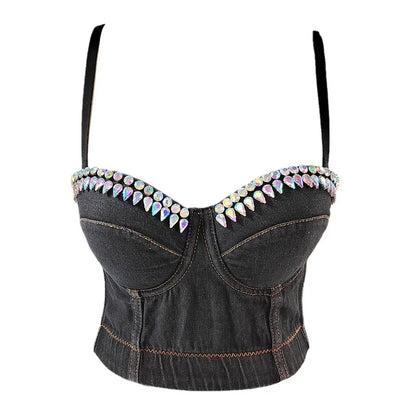 Women Tank Tops Sexy Sequined Diamond Bra Woman Clothes Push Up Bustier Club y2k Crop Top Party Ladies Corset Blusas Ropa Mujer