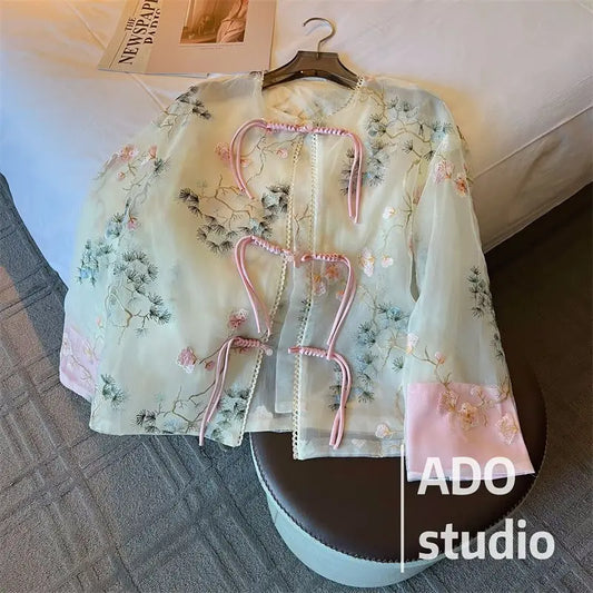Outerwears Women Jacket Chinese Style Jacket National Wind Embroidery Jacquard Buckle Sunscreen Cardigan Female Summer Thin Coat