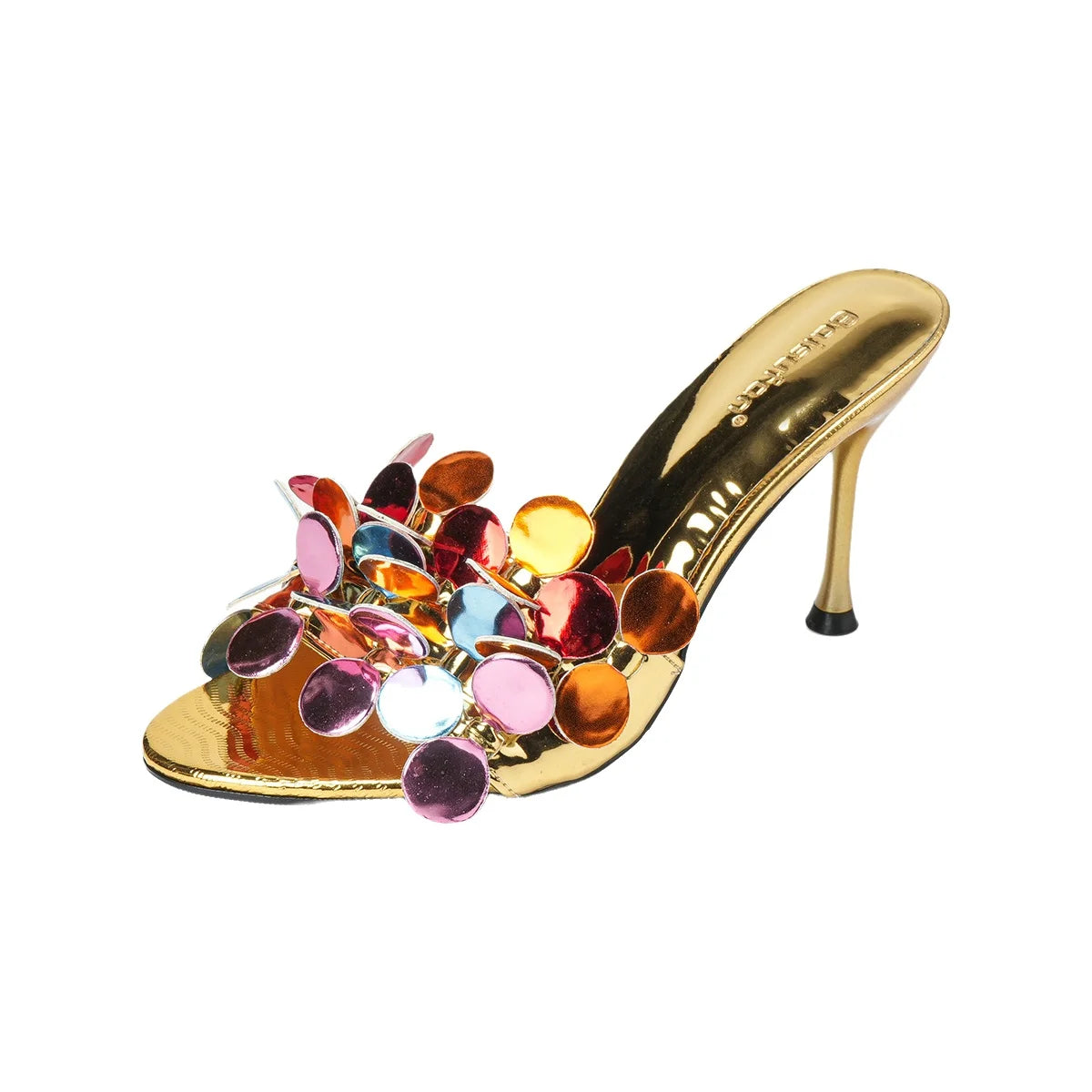 Floral High Heel Open Toe Sandals Women's Versatile Casual Slip-On Shoes Fashionable European Style round Toe Rubber Outsole