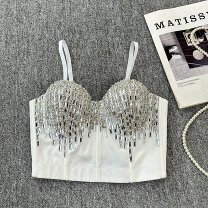 Sexy Club Dancing Csole Diamond Embellied ort Vest Inner Wear Outerwear Trendy Fibone Bra Top Women's Vest