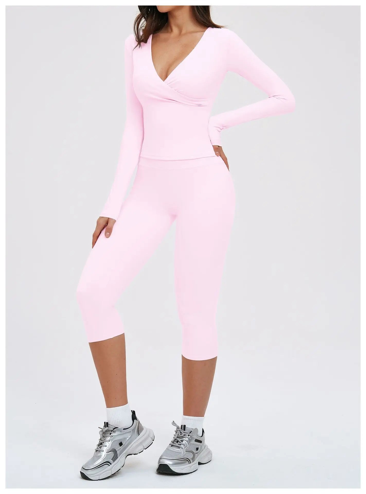 2PCS Gym Tracksuits Yoga Set Female Fitness Suit Deep V Yoga Bra Athletic Wear Women High Waist Workout Flared pants Sports Suit