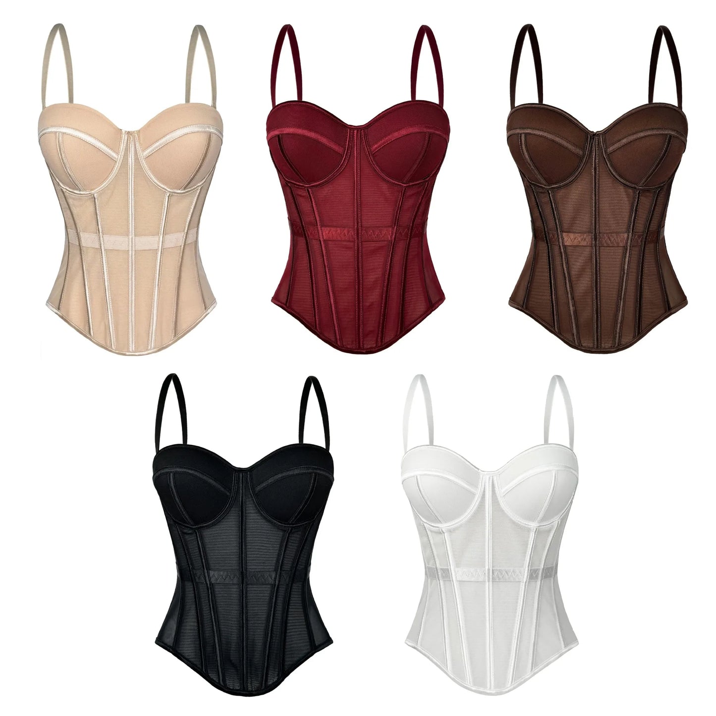 Transparent Mesh Sexy Waisted Lady Corset Elegant Shaping Women Bustier Girls Slim Evening Wear Crops Top Lady Short Body Shaper
