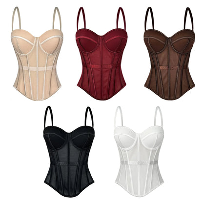 Transparent Mesh Sexy Waisted Lady Corset Elegant Shaping Women Bustier Girls Slim Evening Wear Crops Top Lady Short Body Shaper