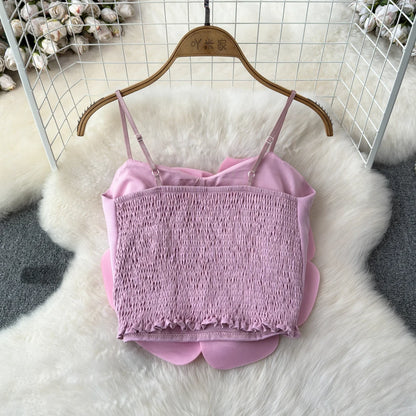 Stretchy Back Camis Slim Woman Solid Big Flower Tank Girl 2024 Summer Crop Top for Female Camisole