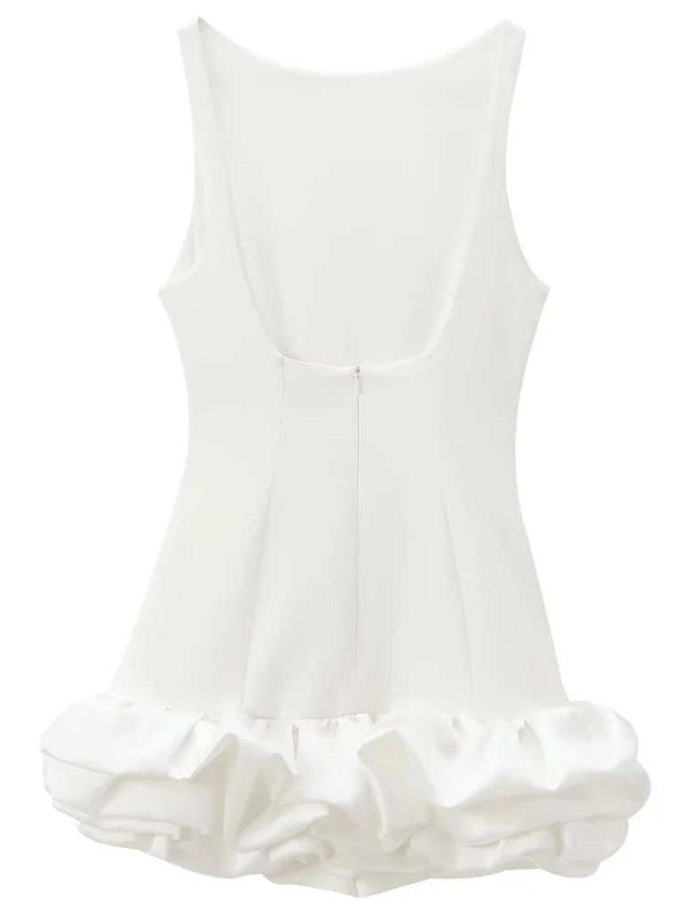 HXAO White Short Dress Women's Ruffle Backless Party Dresses Black Red Sleeveless Bodycon Mini Dress Woman Summer Sexy Vestidos