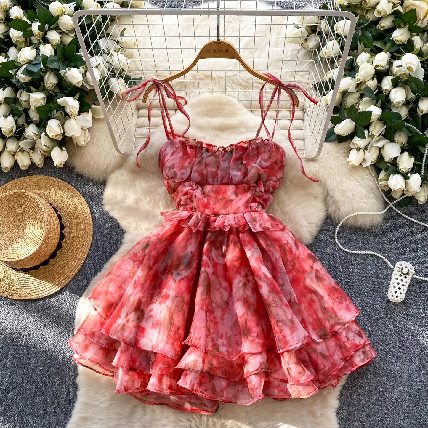 SINGREINY Holiday Print Flowy Birthday Dress Women Strap Butterfly Vacation Cake Sundress Organza Luxury Party Short Dress