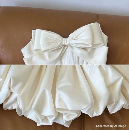 Princess Style  Knot Tube Top Dress Women's Puffy Skirt Formal Dress White Color Spring Season Polyester Fabric