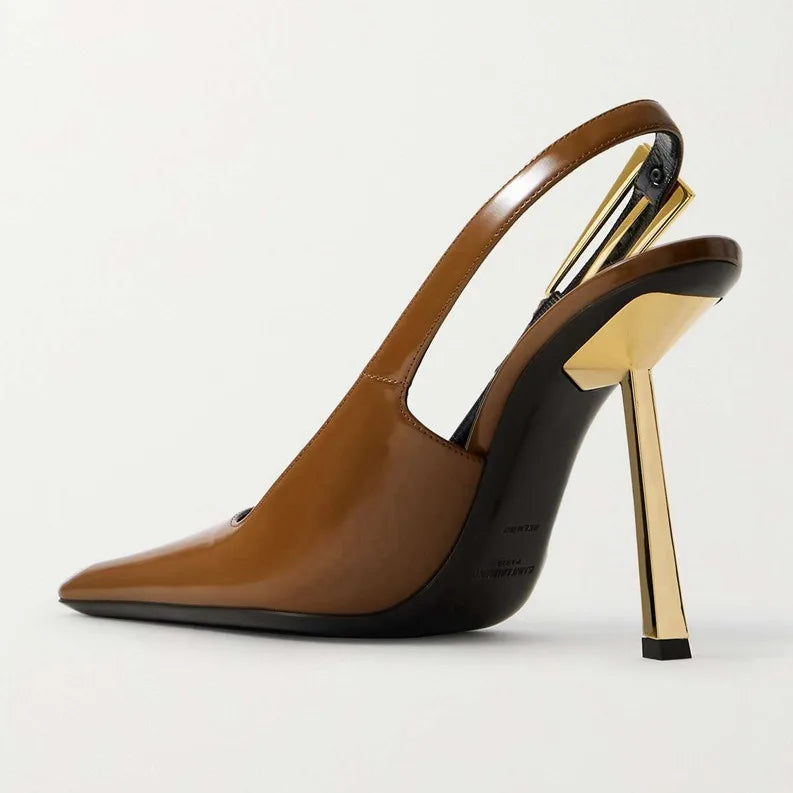 2025 Spring And Summer New Black Patent Leather High Heels Women Slim Heel Shoes Temperament Minority Pointed Sandals