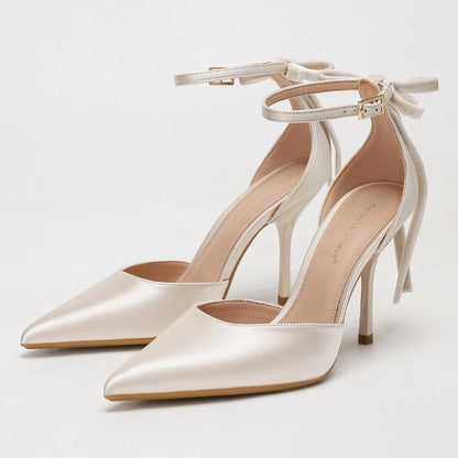 Luxury Satin Designer High Heels for Women Bowknot Embellished Elegant Pointed Toe Pumps Fashion Party Dress High Heel Sandals