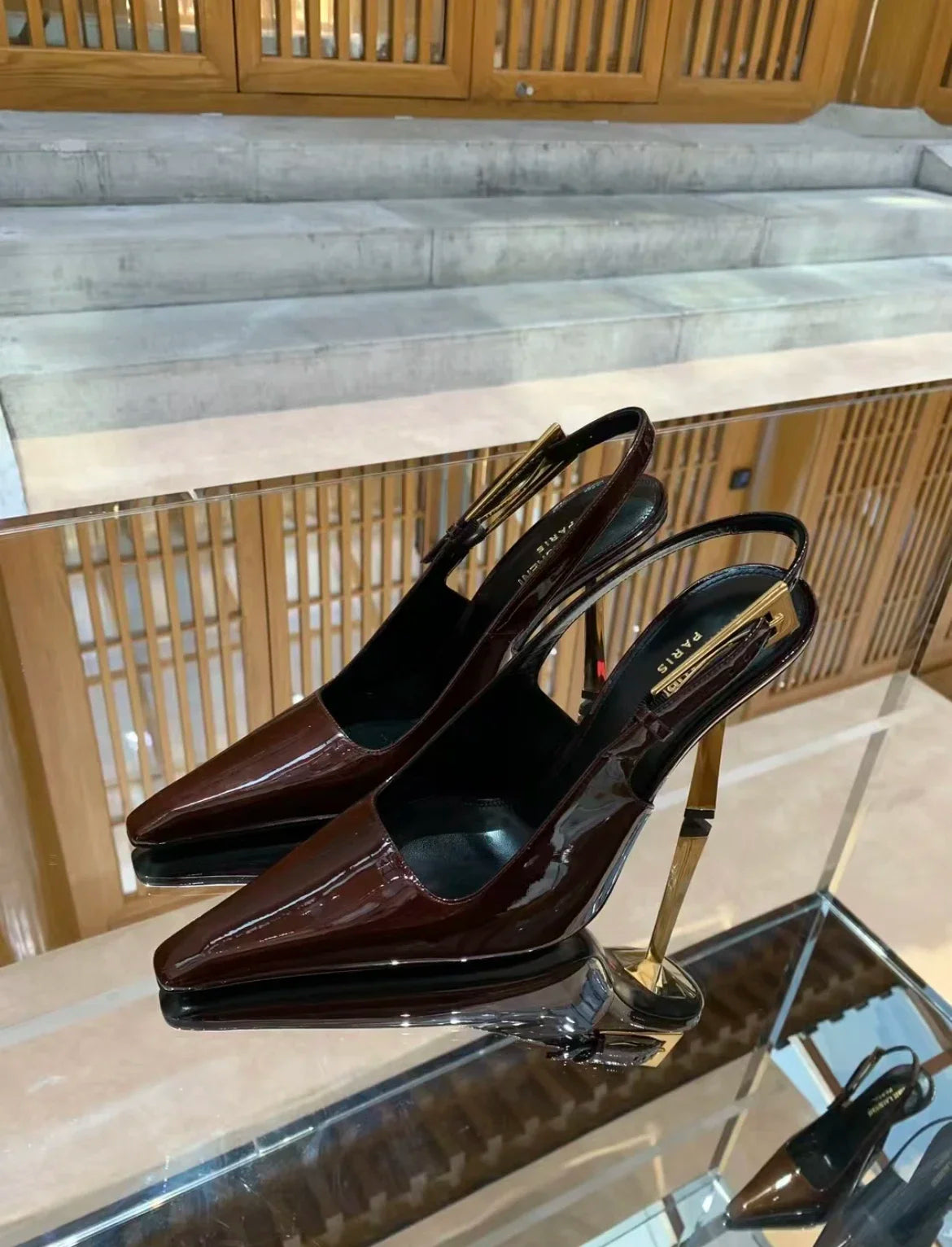 Black Pointed Toe High Heels Thin Heel Metal Cap Sandals Women's Shoes Elegant Painted Leather Sexy Fine Heel New 2025