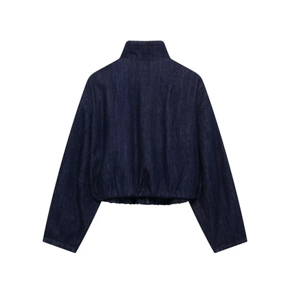 KONDALA Women High Street Denim Set Spring Fall Trendy Side Stripe Stand Collar Zipper Jacket Lace-up Pant 2026 Casual Pants Set