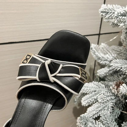 Dilalula 2025 French Style Genuine Leather Sandals Women Covered Toe Butterfly Knot Party Dating Sandals Office Ladies Pumps