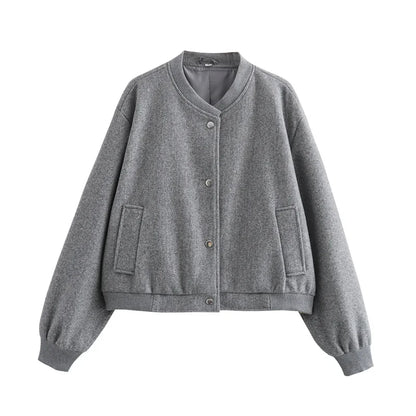 MUJER 2025 Women Jacket Cropped Bomber Jackets For Women Beige Black Tweed Jacket Woman Fashion Long Sleeve New In Short Coats