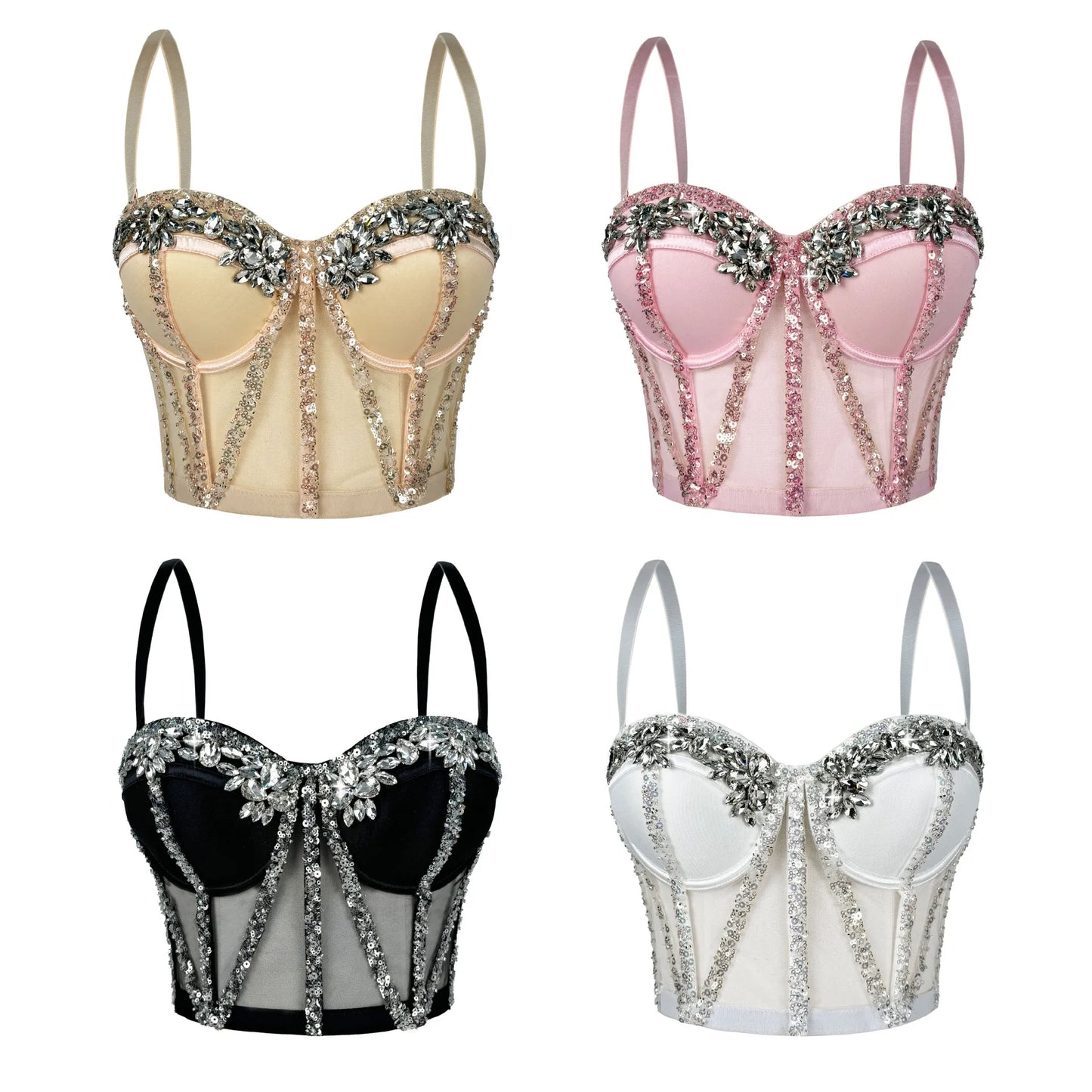 Rhinestones Female Corset Top Women Camis Nightclub Pearls Short Chest Binder Sexy Camisole Mujer Lingerie Tube Bra Debardeur