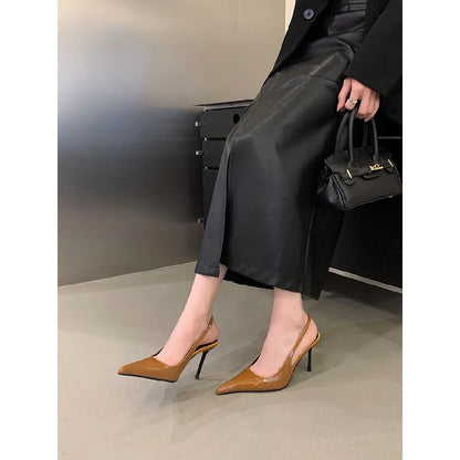 Eilyken Spring Fashion Sexy Thin Heels Pointed Toe Pumps Women Mule Shoes Elegant Patent Leather Banquet Striptease Sandals