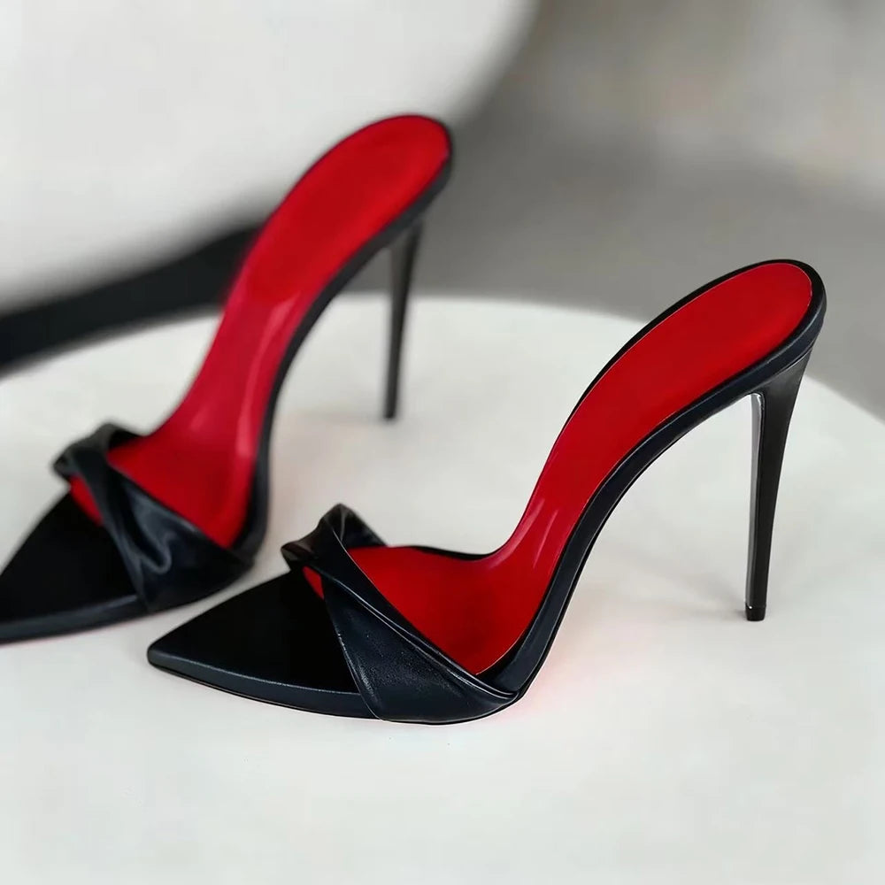 New Arrival Women's Slippers Nude PU Leather Pointed Toe 12cm Stiletto Mules Elegant High Heel Slides for Party Catwalk Shoes