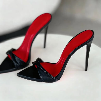 New Arrival Women's Slippers Nude PU Leather Pointed Toe 12cm Stiletto Mules Elegant High Heel Slides for Party Catwalk Shoes