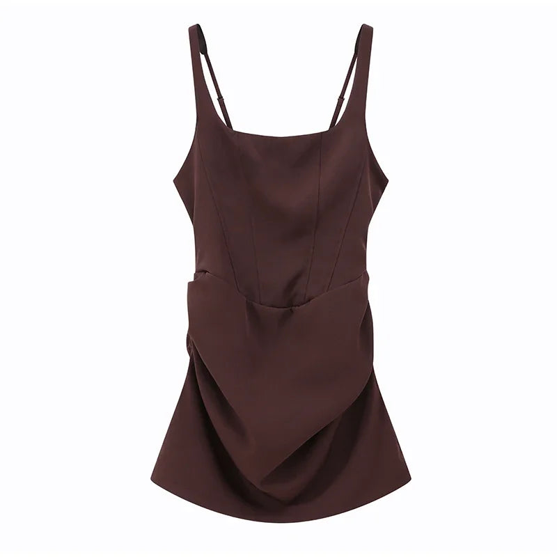 Women Sexy Square-neck Halter Mini Dress 2025 Pleated Sleeveless Backless High Waist Bodycon Dresses New Summer Lady Party Robes