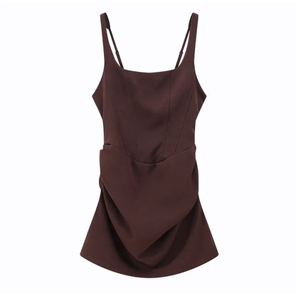 Women Sexy Square-neck Halter Mini Dress 2025 Pleated Sleeveless Backless High Waist Bodycon Dresses New Summer Lady Party Robes