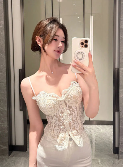 Pure Desire Sexy Lace Backless Strapless Bralette with Eyelash Trim Hot Girl Top Slimming Crop Top with Chest Pad