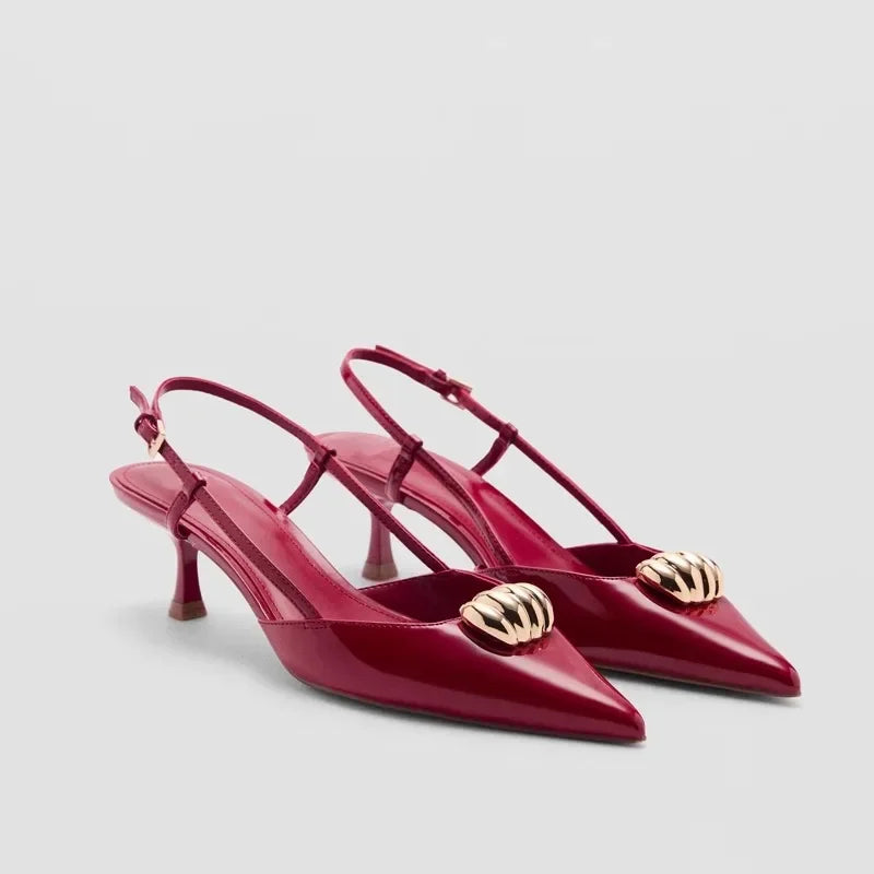 Fashion Metal Decoration Designer Pumps Women Sexy Pointed Toe Backless Banquet high Heels Luxury Wedding Bridal Shoes Sandals