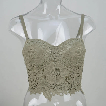 Women Crocheted 3D Lace Corset Stylish Floral Embroidery Bustier Push Up Bra Lady Tank Top Elegant Cropped Top Club Party Bralet