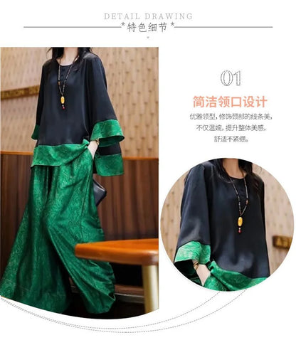 Summer Women Loose Satin Outfit Korean Ladies Leisure Seven Divide Sleeve Pants Two-piece Suit 2025 Female Large Size 4XL 2PCS
