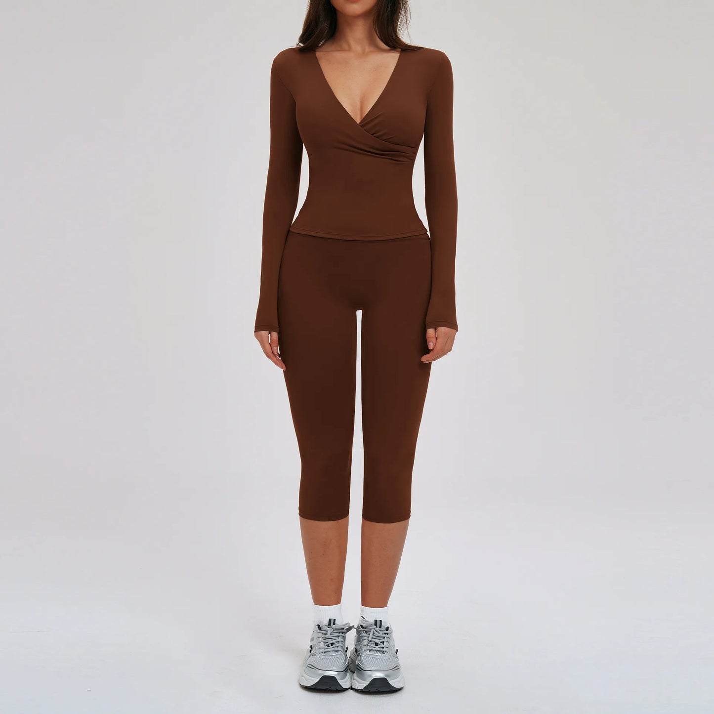 2PCS Gym Tracksuits Yoga Set Female Fitness Suit Deep V Yoga Bra Athletic Wear Women High Waist Workout Flared pants Sports Suit