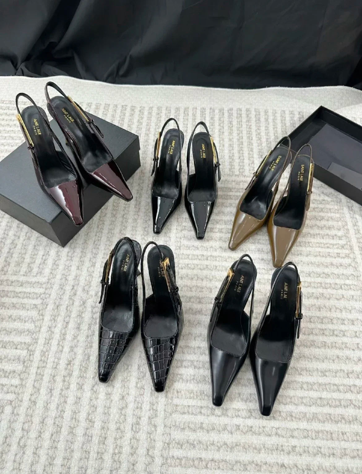 Black Pointed Toe High Heels Thin Heel Metal Cap Sandals Women's Shoes Elegant Painted Leather Sexy Fine Heel New 2025