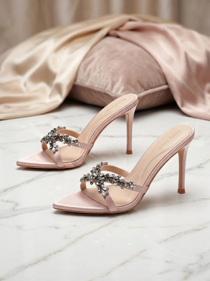 Cool drag high heels for women2026 new style pointed toe out high-end feeling fine heels,exquisite champagne colored rhinestones