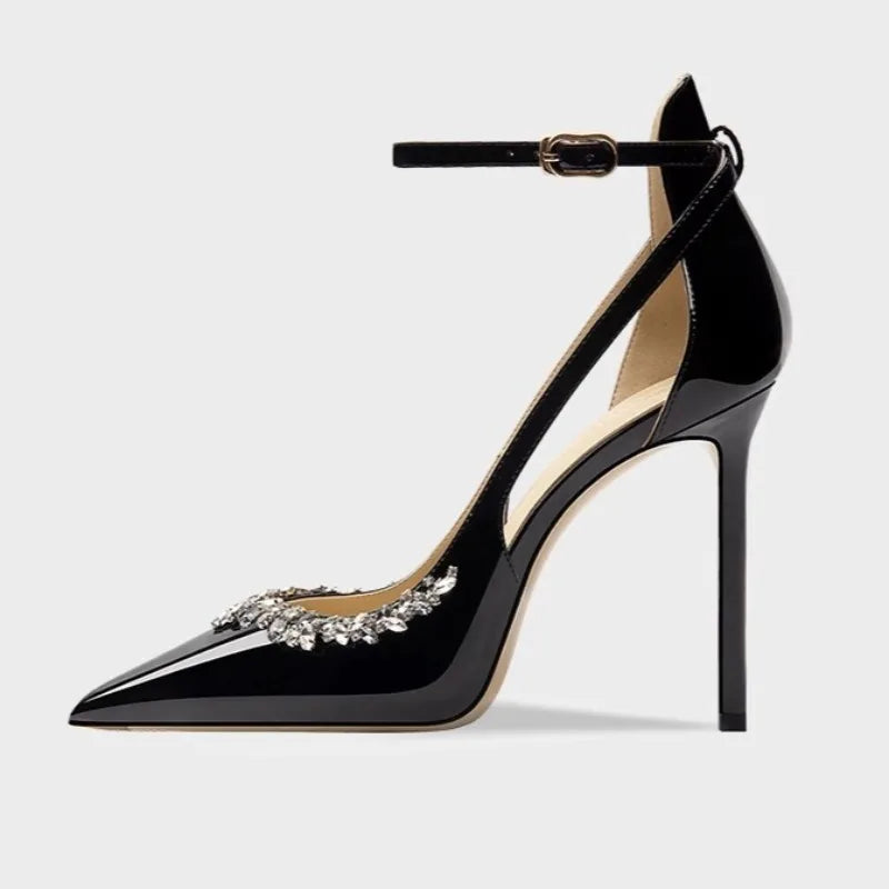 Pointed High Heels for Women Stilettos 2025 Spring New Sexy Rhinestone Temperament Baotou Sandals Single Buckle Shoes