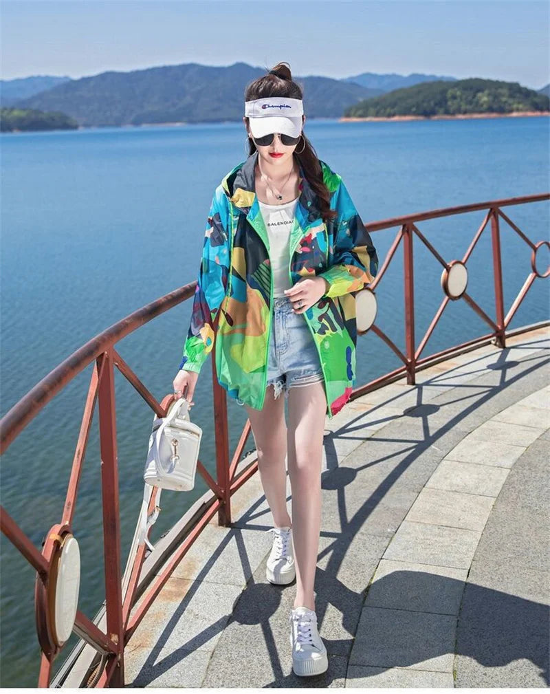 Female 2024 Summer New Camouflage Thin Sun Protection Clothing Women Short Anti-Ultraviolet Korean Sun Protection Clothing A1137
