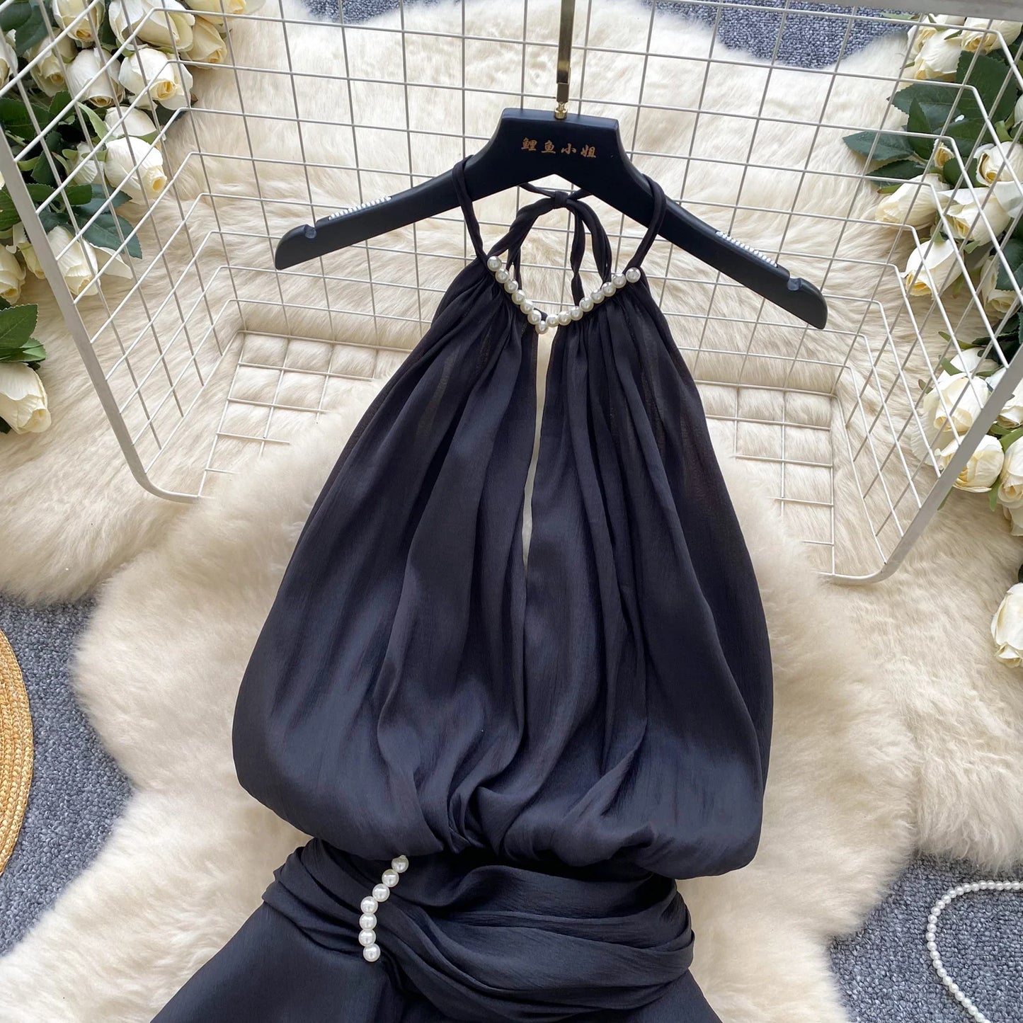 SINGREINY Strap Chiffon Mini Dress Female Pearl Halter Sleeveless Backless Sexy Design Fairycore Vacation Summer Ruffles Dress