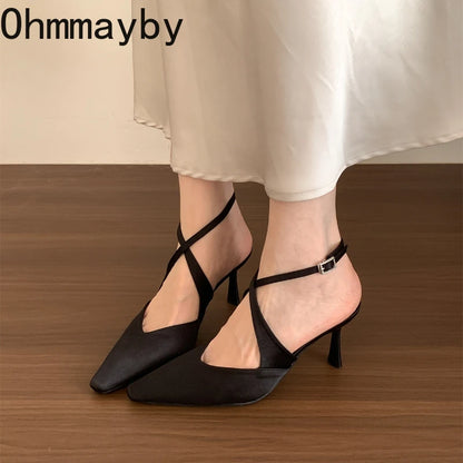 Designer Luxury Summer High Heel Women Sandals Fashion Cross Ankle Strap Singbacks Pumps Elegant Party Dancing Female Sandalias