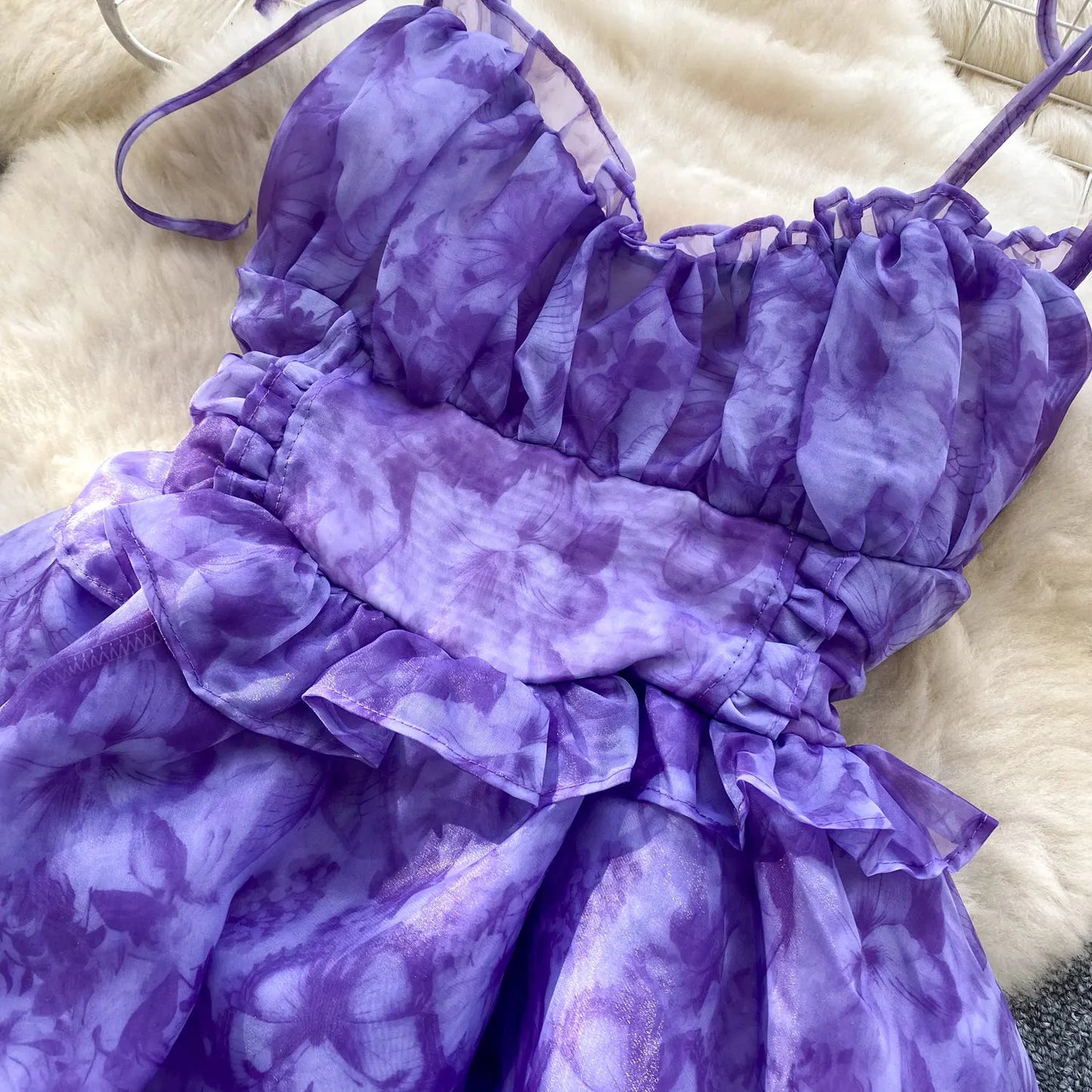 SINGREINY Holiday Print Flowy Birthday Dress Women Strap Butterfly Vacation Cake Sundress Organza Luxury Party Short Dress