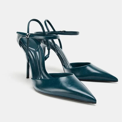Elegant Ankle Strap Designer Pumps Women Sexy Pointed Toe Patent Leather Heels Ladies 2026 Spring Luxury Wedding Stiletto Sandal