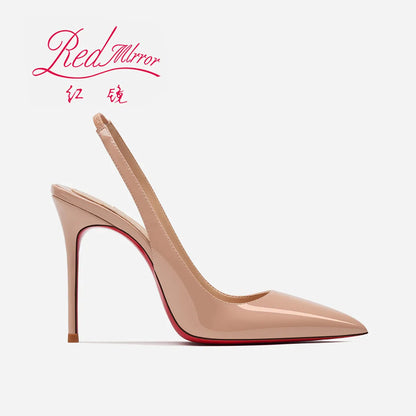 2025 new pointed patent leather nude single shoes socialite versatile stiletto rear empty bag head high heels sandals