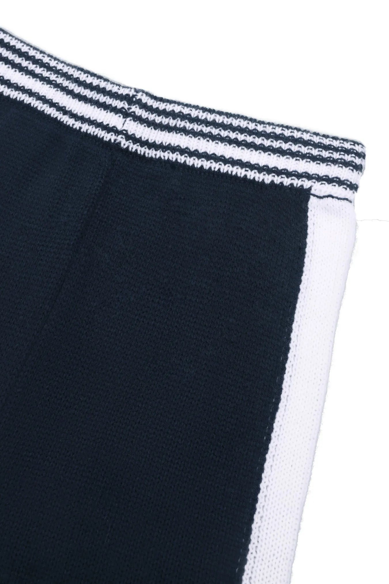 Women's Two-Piece Knit Set Contrast Trim Cardigan & Wide-Leg Pants Casual Loungewear (White/Navy Blue)