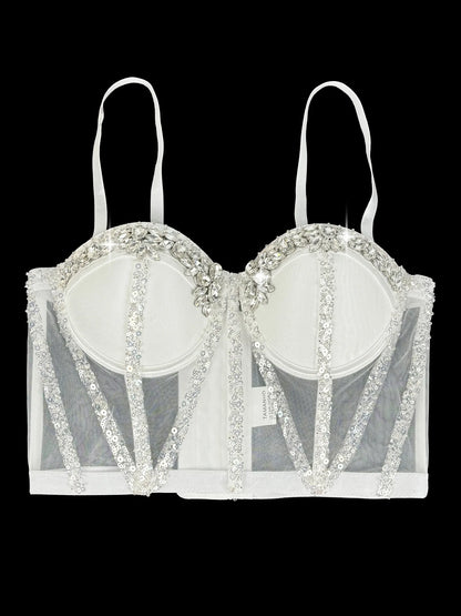 Rhinestones Female Corset Top Women Camis Nightclub Pearls Short Chest Binder Sexy Camisole Mujer Lingerie Tube Bra Debardeur