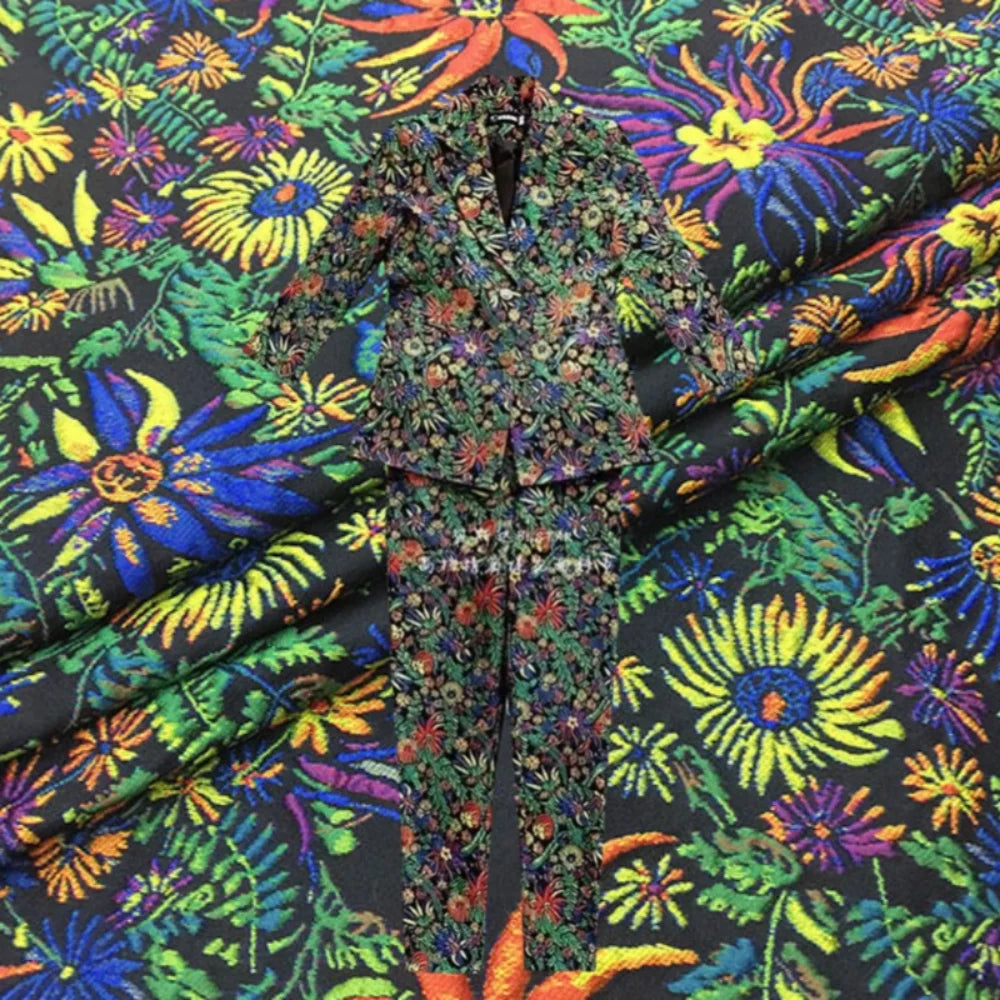 Yarn-dyed Jacquard Fabric Autumn Winter Flower Dress Suit Jacket Clothing European Brand Fashion Design Diy Sewing Cloth